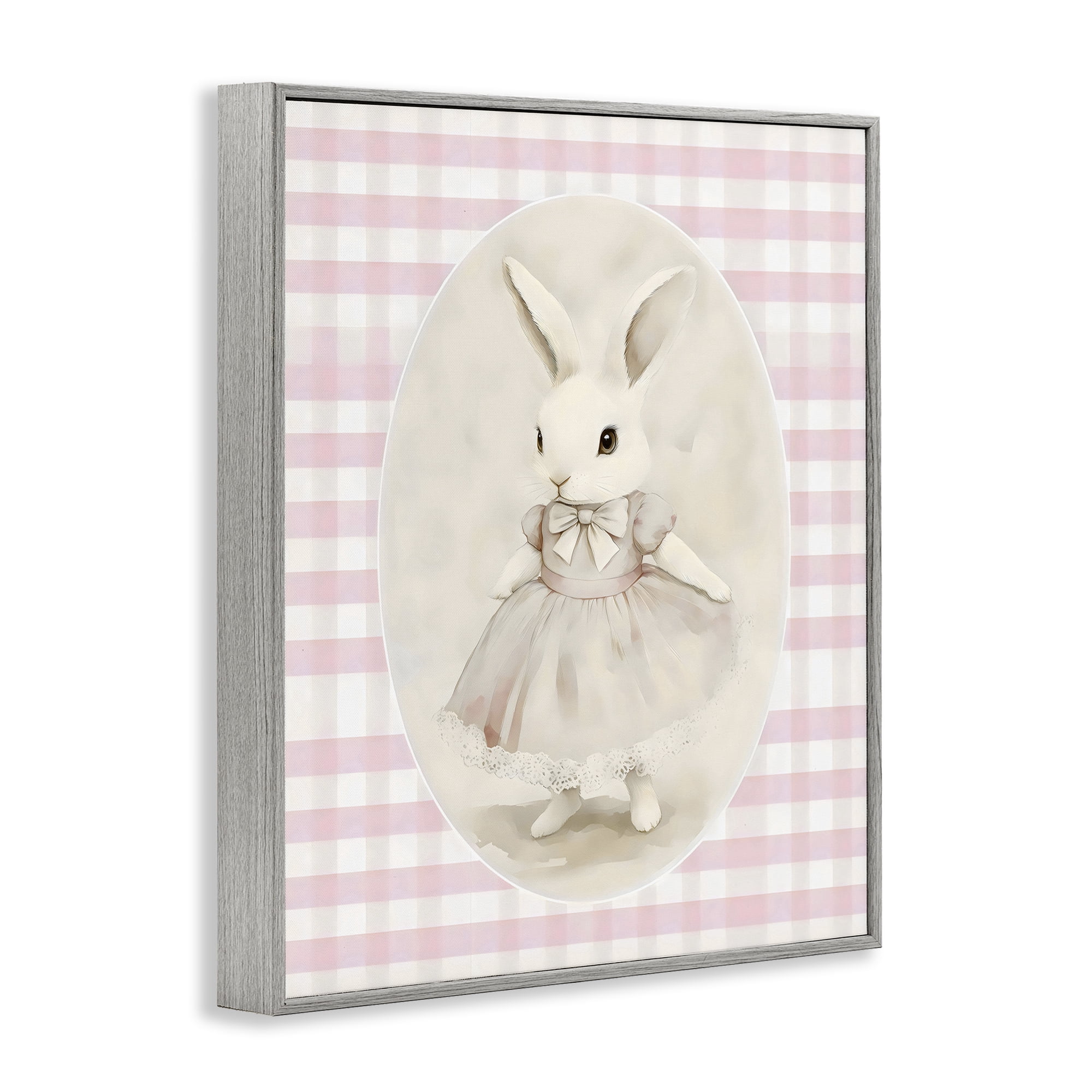 Stupell Industries Sweet Pink Girl Bunny Gray Framed Giclee Art, design by Arlington Prints