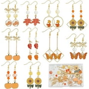 NOBRAND 1 Box DIY 10 Pairs Thanksgiving Charms Earring Making Starter Kit Enamel Maple Leaf Charm Pumpkin Sunflower Charms Fall Autumn Charms Imitation Pearl Beads for Jewelry Making Kits Women