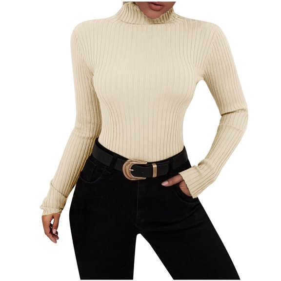 Utoimkio Women's Cropped Turtleneck Sweaters Casual Long Sleeve Pullover Sweaters Fall Loose Fit Pullover Tops for Women