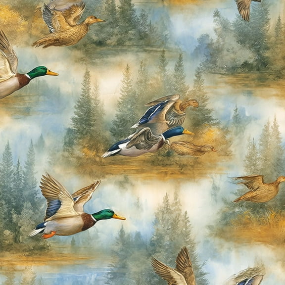 Peel and Stick Wallpaper 17.7in x 9.8ft Mallard Ducks Flight Serene Autumn Landscape Pine Trees Contact Paper Vinyl Waterproof Self Adhesive Wall Paper for Bedroom Shelf Cabinet Renter Friendly