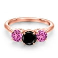 thumbnail image 3 of Gem Stone King 18K Rose Gold Plated Silver Black Diamond and Pink Created Sapphire Engagement Ring for Women | 2.15 Cttw | Round 6MM | Gemstone April Birthstone | Size 7, 3 of 6