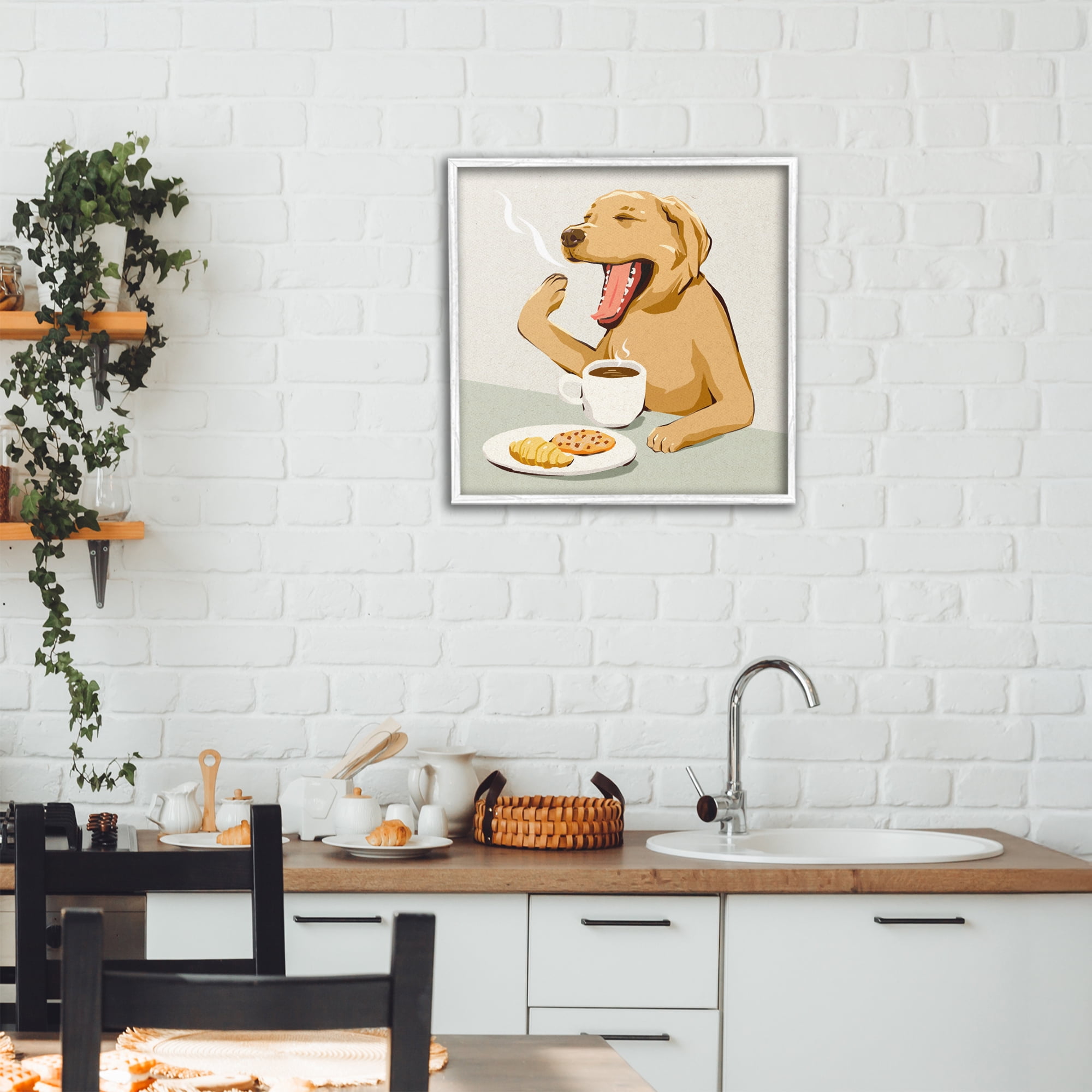 Stupell Industries Yawning Dog Morning Coffee White Framed Giclee Art, design by Ziwei Li