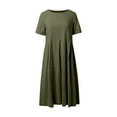 thumbnail image 4 of MIXUE Summer Dresses for Women Solid Color Round Neck Short Sleeve Loose Fashion Maxi Dress Outwear,Green,M, 4 of 9