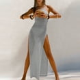 thumbnail image 4 of Mceream Robes Camisoles Dos Nu pour Femmes Grande Taille Fendue Haute Sans Manches Soirée Mariage Robe Maxi Col Bénitier Cocktail Sortie Robe Printemps Été Robe Grise P, 4 of 5