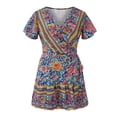 thumbnail image 6 of Xunlbb Women's Long Dress Summer Bohemian V Neck Lace Up Fashion Printed Lantern Sleeves High Waist Large Hem Dress Beach Fashion Vacation Party Holidays Casual Outfit Plsu Size, 6 of 6