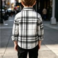 thumbnail image 4 of ZACPNCV Kids Plaid Jacket Vintage Faux Wool Blend Short Coat Soft Casual Long Sleeve Button Front Shirt Jacket Warm Winter Outerwear with Pocket A-Gray, 4 of 9
