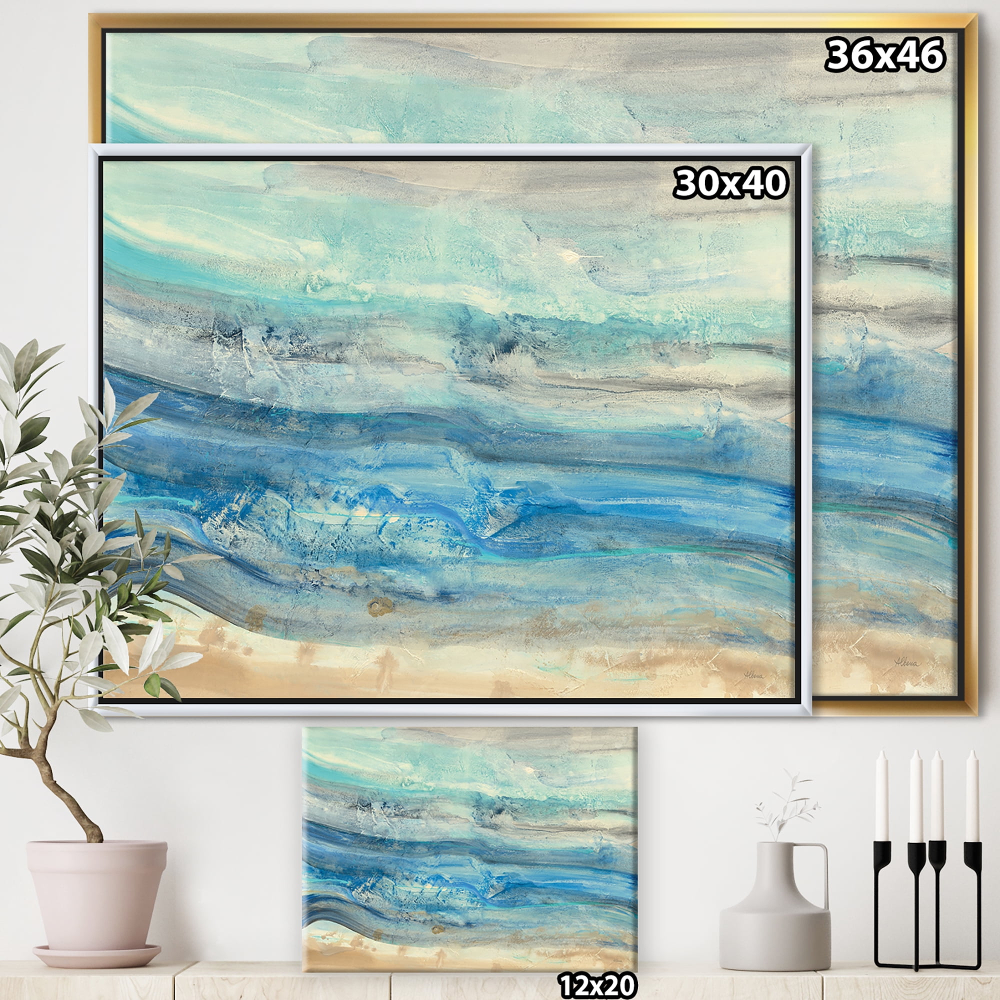 Designart ' Ocean Mineral Waves ' Nautical & Coastal Framed Canvas