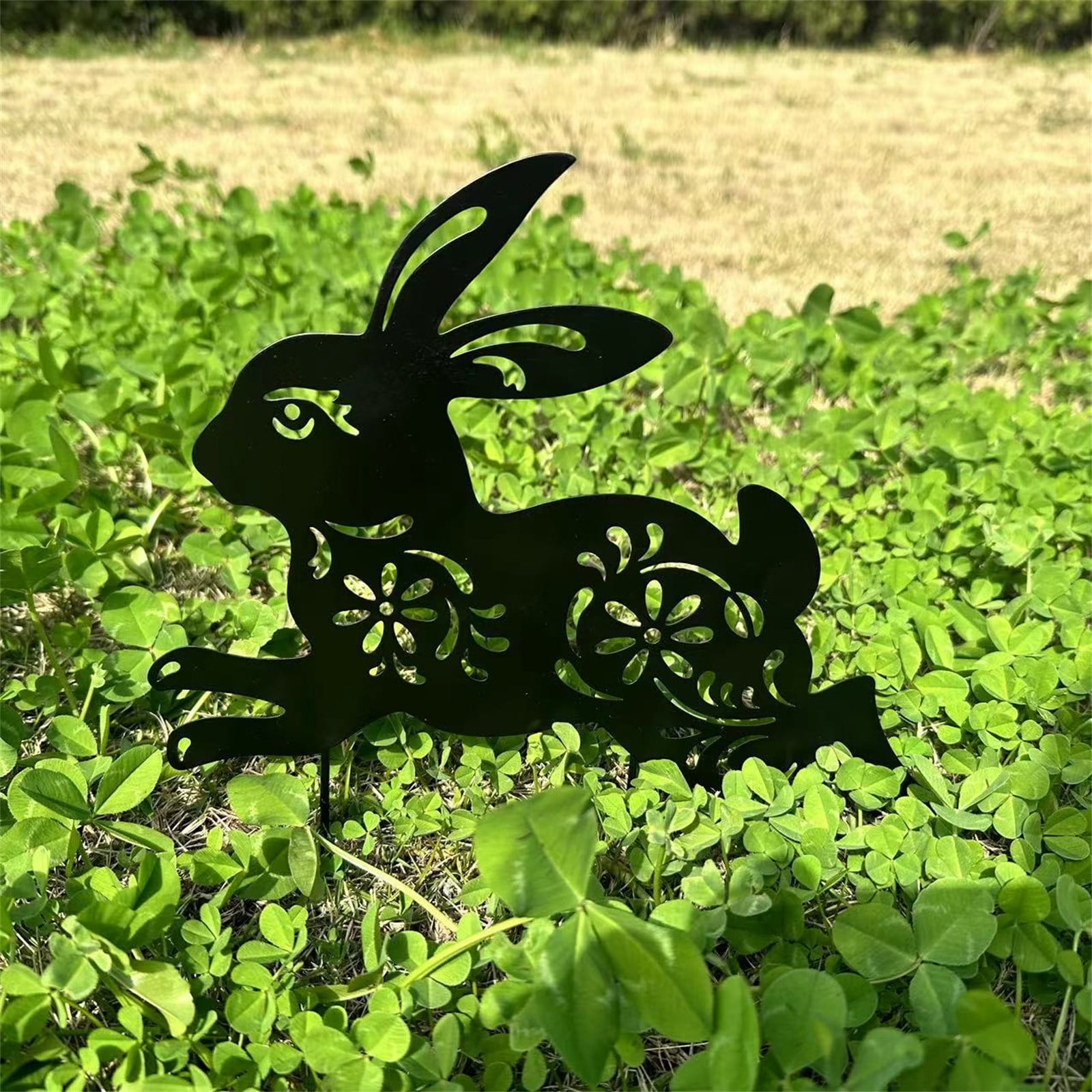 2 Peice Bunny Yard Sign,Metal Animal Yard Decor,Easter Bunny Lawn Signs with Stakes,Realistic Rabbits Decoration for Garden Lawn Pathway,Outdoor Metal Bunny Silhouette Art Decor