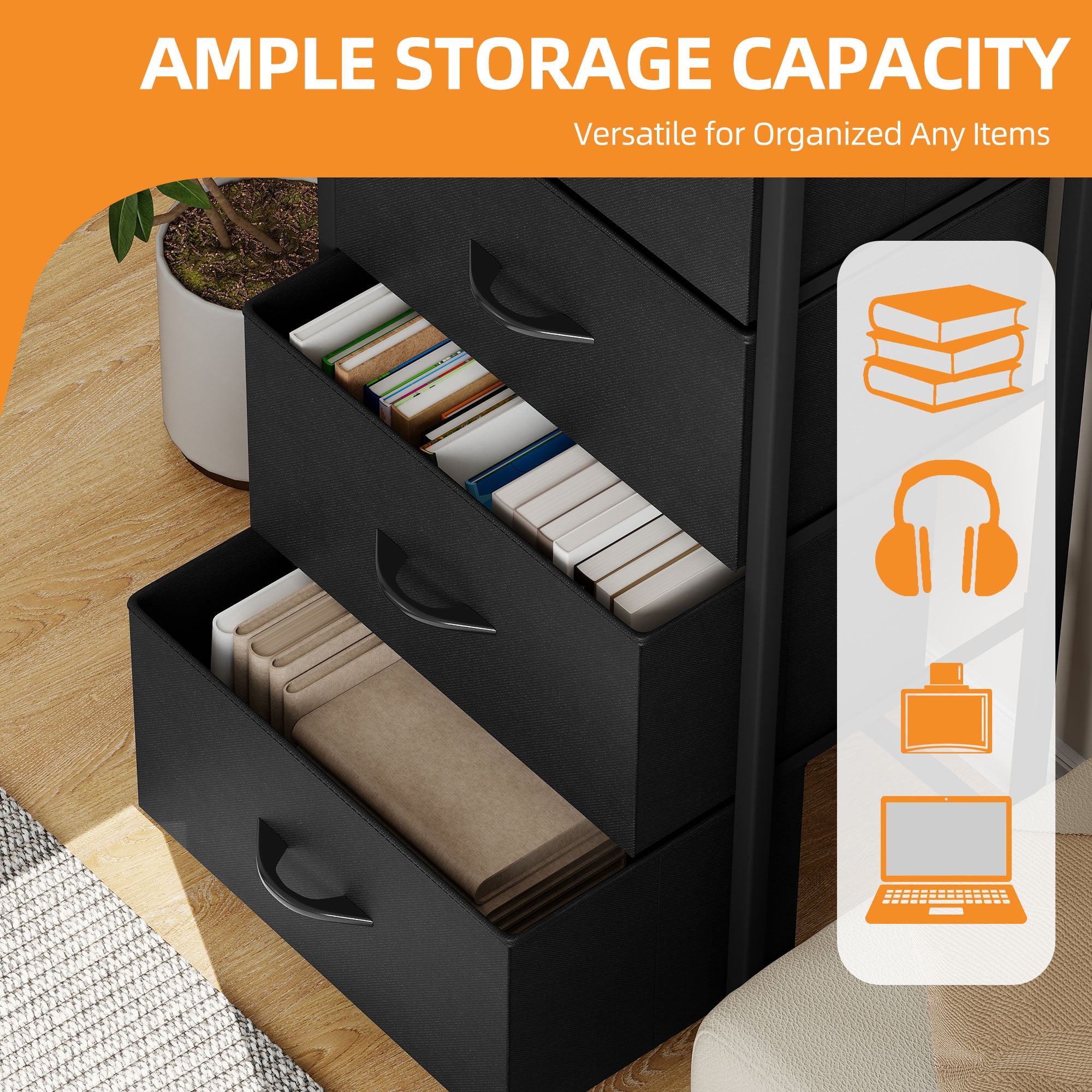 Uforic 4 Storage Dressers with Fabric Dresser Organizer Unit Wide Chest Of Drawers Nightstand Storage Tower for , Black