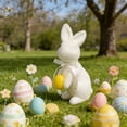 thumbnail image 4 of AURIGATE Easter White Flocked Bunny Figurine 4.7×8.6in, Foam Rabbit Statue with Easter Egg for Spring Easter Tabletop Home Farmhouse Party Decor, 4 of 9