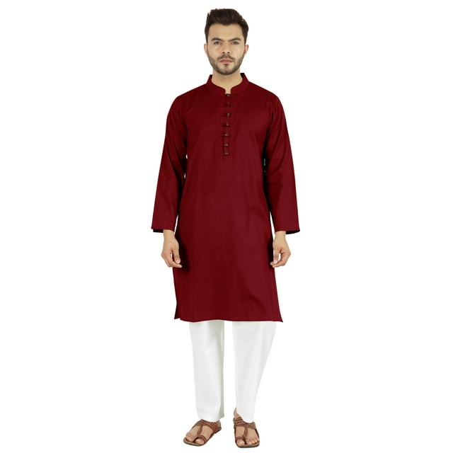 Atasi Ensemble Kurta Pyjama 2 Pcs pour Homme, Col Henley, Kurta Long Décontracté