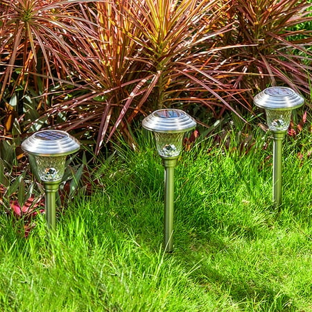 MOKKHNB Pathway Light Solar Power Stainless Steel 2Pcs Silver