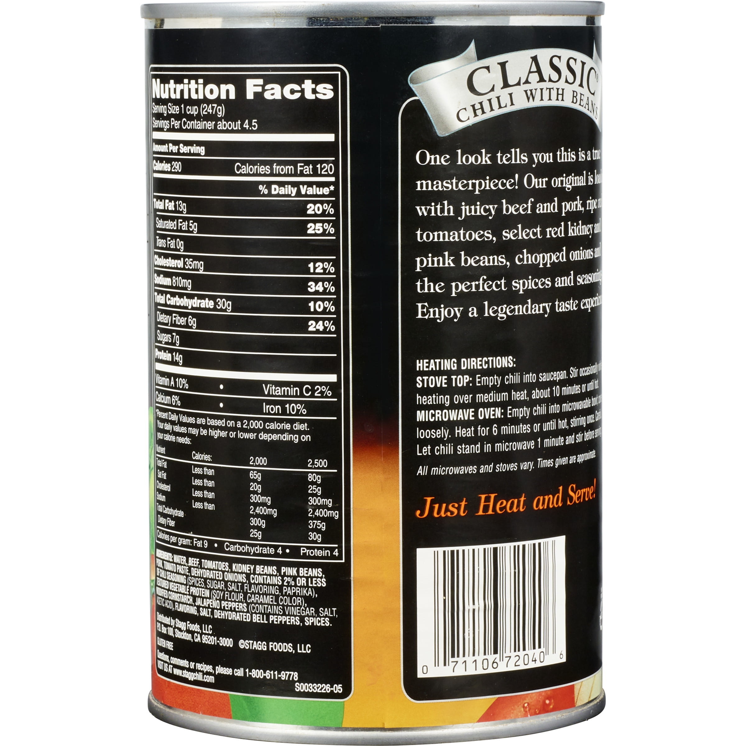 STAGG CLASSIC Chili with Beans, Shelf Stable, 38 oz Steel Can