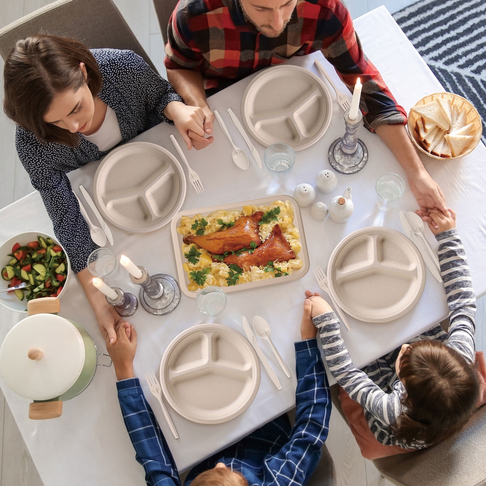 Compostable Paper Plates 10 Inch Heavy-Duty Plates 125 Pack Disposable Divided Plates Eco-Friendly Recycled Plates Compartment, Made of Natural Sugarcane Fibers