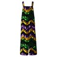 thumbnail image 6 of AGWOLF Womens Mardi Gras Jumpsuits Sleeveless Sequin Print Wide Leg Overalls Button Strap Party Rompers with Pockets, 6 of 7