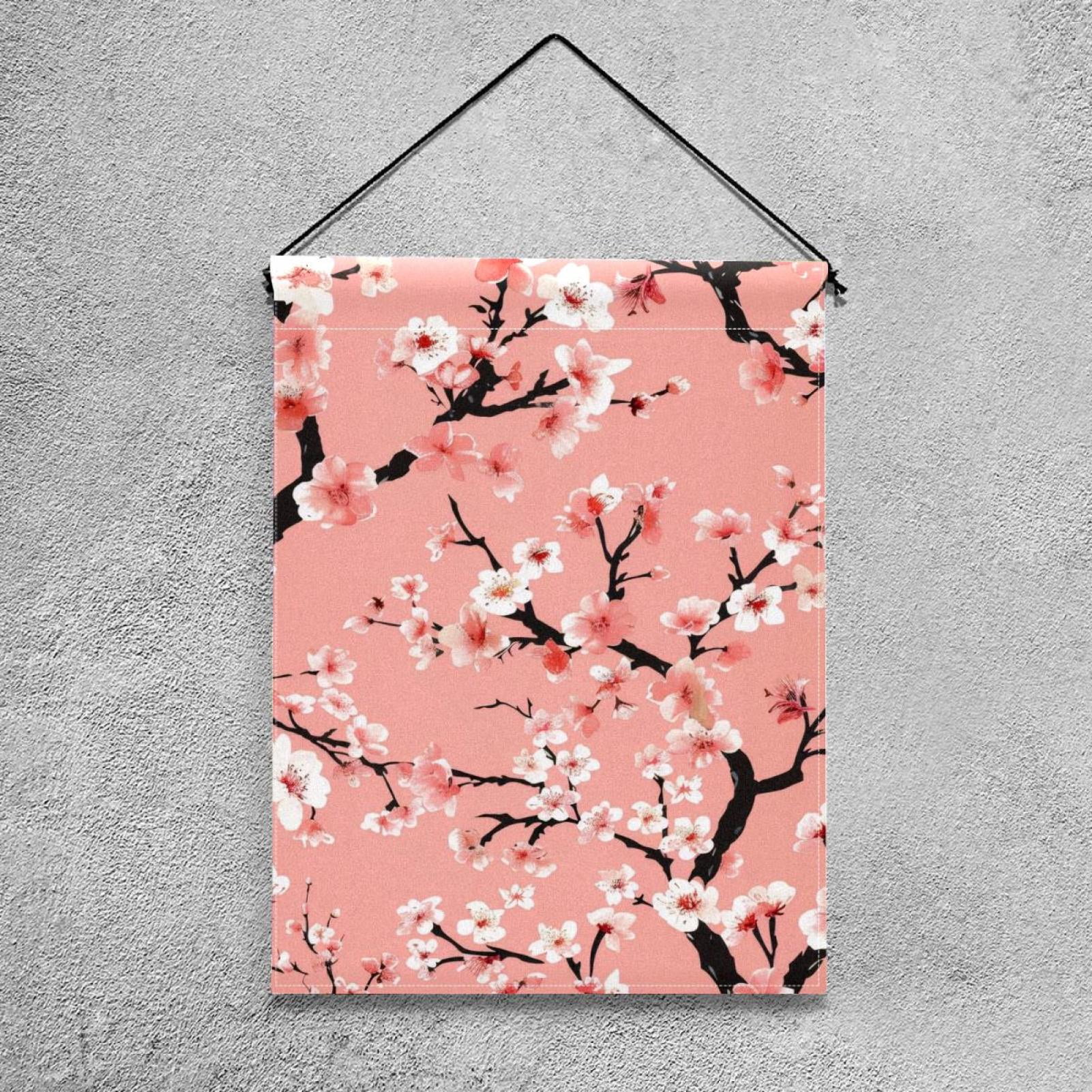Welcome Beautiful Cherry Blossom Pattern Pink Garden Flag, Vertical Double Sided Small House Flag, Yard Farmhouse Outdoor Deck Veranda Lawn Decor 28x40 Inch