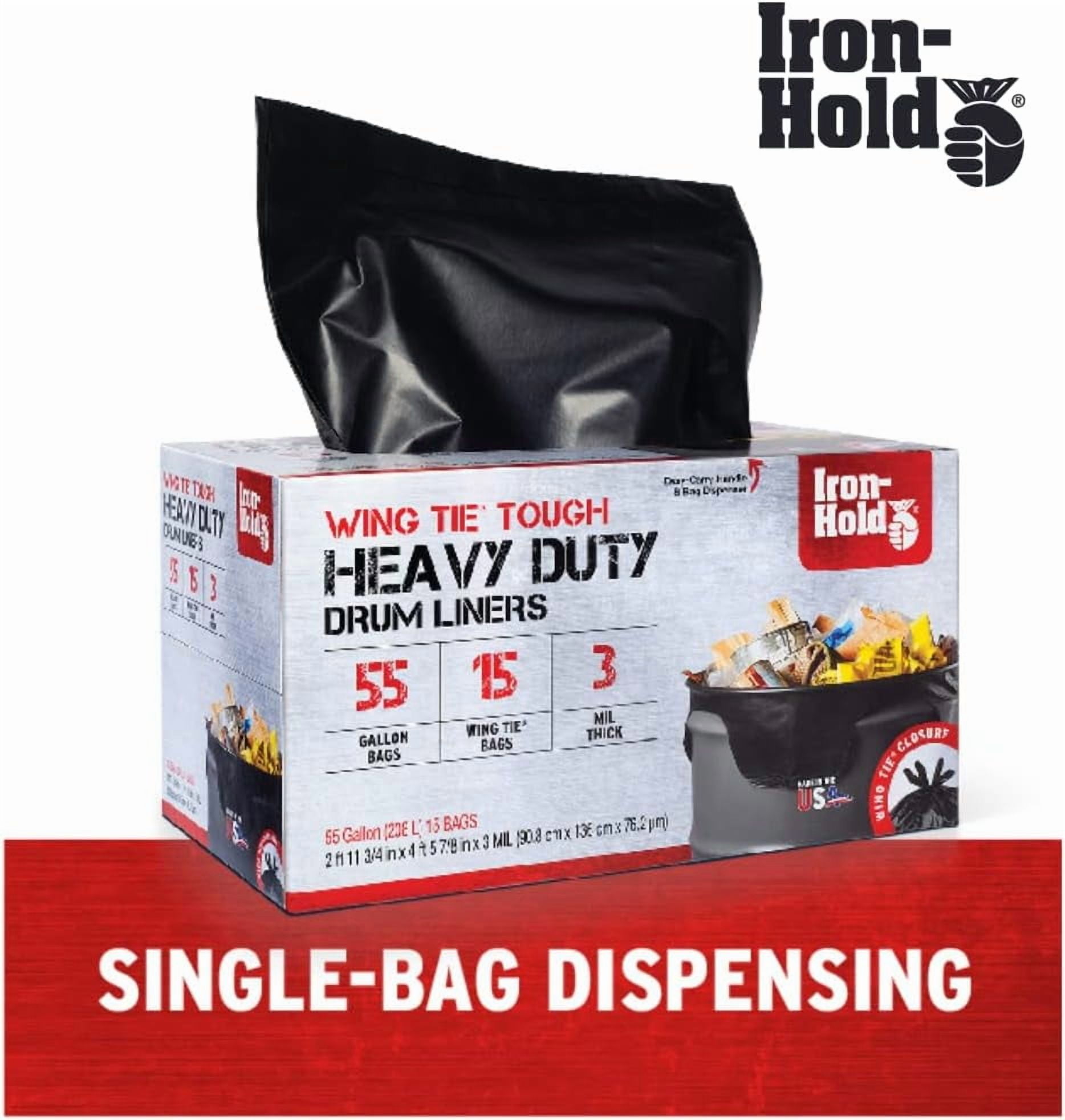 Contractor Trash Bags - 45 Gallon, 18 Bags, Wing Tie Closure, 3 MIL Thick, Gusseted Bottom, Black - Heavy Duty Industrial Strength Garbage Bags