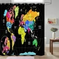 thumbnail image 2 of Map Shower Curtain for Bathroom, Black Asia Europe South City Topography America Africa Japan Shower Curtain, Map of World Fabric Shower Curtains Waterproof 70X70 Inches with 12 Hooks, 2 of 5