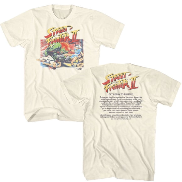 Street Fighter Ready To Rumble Front And Back Natural Adult T-Shirt ***F&B*** 2Xl