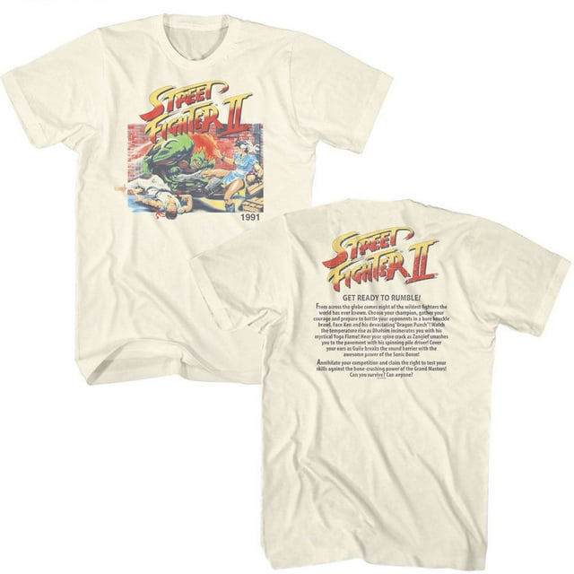 Street Fighter Ready To Rumble Front And Back Natural Adult T-Shirt ***F&B*** S