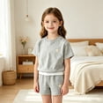 thumbnail image 2 of XEGLSBU Girls Summer Stylish Short Set Girls Casual Outfit Loose Fit Short Sleeve Top with Shorts Solid Color Two Piece z260710-d-Grey Size 3-4 Years, 2 of 4