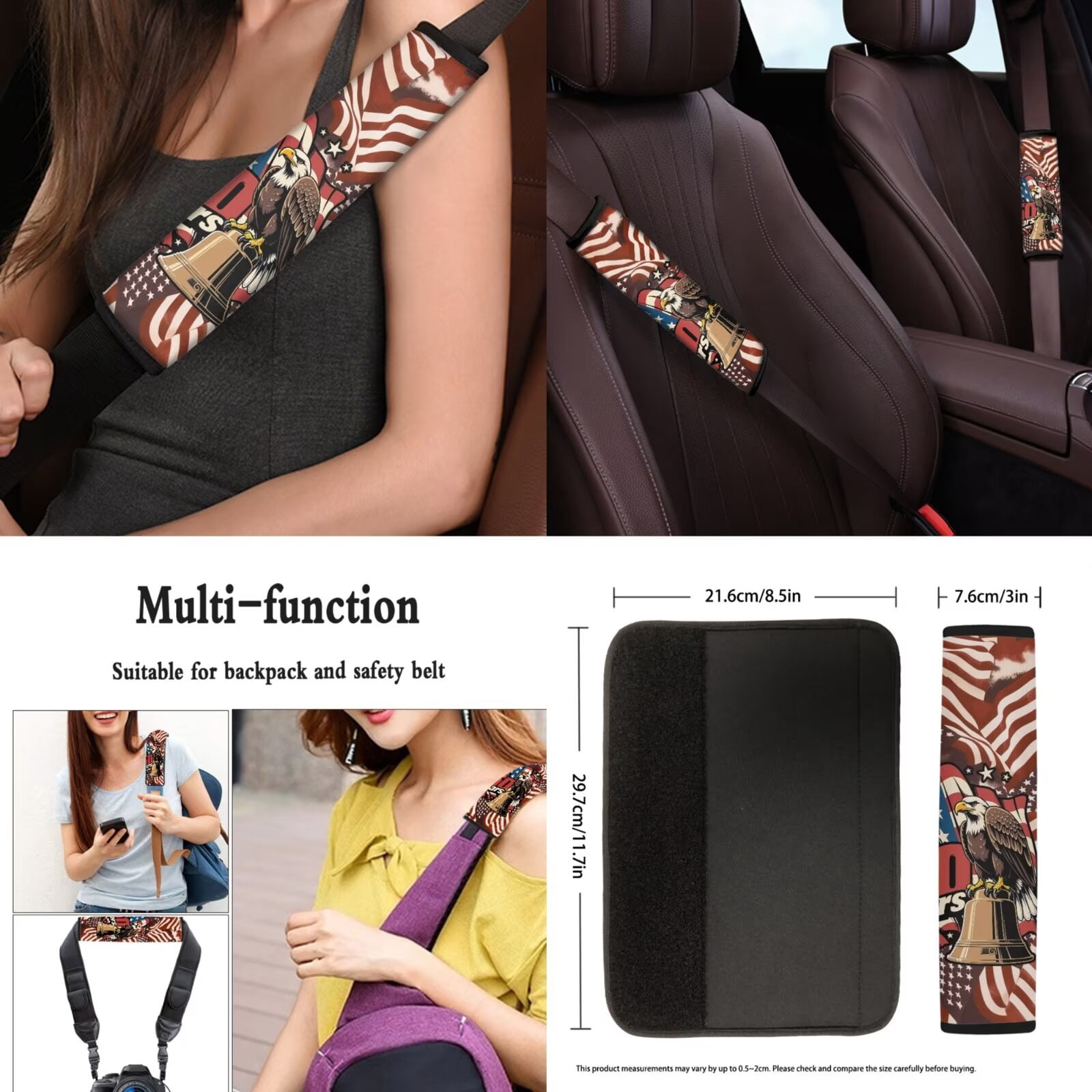 Jeiento 250th Anniversary Car Seat Covers Front Rear Split Bench Full Set Steering Wheel Seat Belt Pads American Eagle Armrest Pad Flag Coasters Key Chain, 13 PCS Auto Interior Accessories