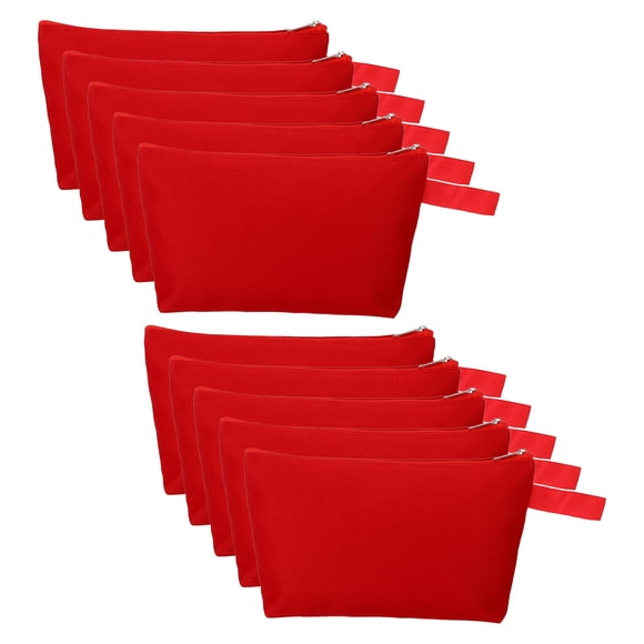 Bolsas de maquillaje de lona Uxcell de 10.2 x 5.5" con correa, paquete de 10, estuche de cremallera para lápices, bolsa de tocador, roja