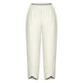 thumbnail image 4 of WIZUTIZ Linen Pants Women Summer Capris Classic Trendy Loose Wide Leg Palazzo Pants Elastic Stretch Mid Rise Cropped pants Solid Tailored with Pockets Cropped pants for Teen Girls Pull On Date Beige, 4 of 4