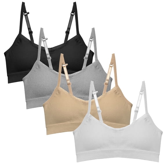 Popular Girls Bras, 4 Pack Seamless Cami Bra with Removable Padding (Little Girls & Big Girls)