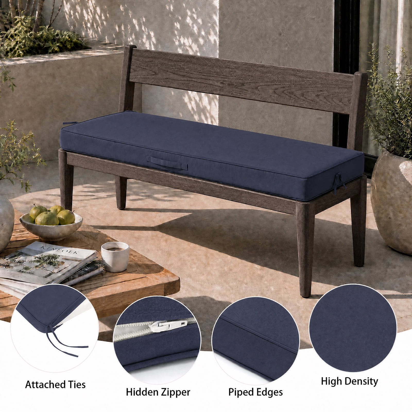 YEERSWAG 48x18x3 inch Outdoor Chair Cushions Bench Cushion Patio Chair Cushions Non Slip Removable Anti-fading Water Resistant Garden Loveseat Cushion with Handle