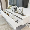 thumbnail image 3 of Homsee Floating LED TV Stand for TVs up to 70", Wall Mounted Wood Media Console with Glossy Surface & LED Lights, Modern Entertainment Center with 3 Drawers for Living Room, Bedroom, White, 3 of 7