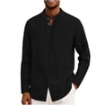 thumbnail image 2 of Swuxness Mens Solid Color Linen Long Sleeve Top Button Closure Stand Collar Casual Fashion Shirt, 2 of 5