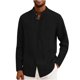 thumbnail image 1 of Ceisia Men's Relaxed Fit Linen Blend Stand Collar Shirt, Solid Color Long Sleeve Casual Button-Up Top Gifts, 1 of 6