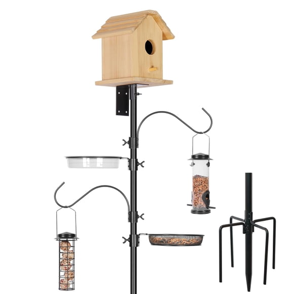 ERYTLLY 2-Hooks Bird House Pole Stand Kit 80 Inch Multi Feeders, Bird Bath, Feeder Tray - Heavy Duty Bluebird Feeder Support Rod Mount Set