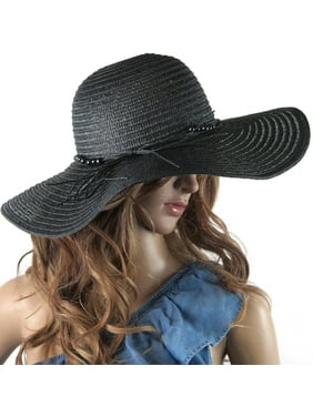 DEBRA WEITZNER Beach Straw Floppy Hat For Women Wide Brim - Sun Protection - Packable Foldable Summer Sun hat For Ladies - Black