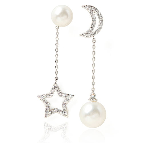 Asymmetric Crystal Tassel Stars Ear Stud Drop Earrings Imitation Pearl Jewelry 
