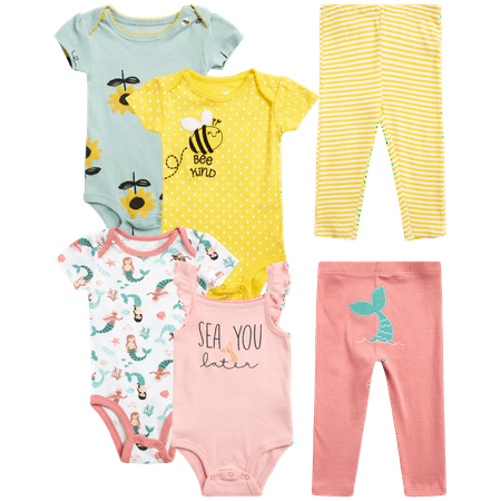 

Koala Baby Newborn Baby Girls Bodysuit Set - 6 Piece Bodysuit Romper and Turn Around Pants (0-6M)