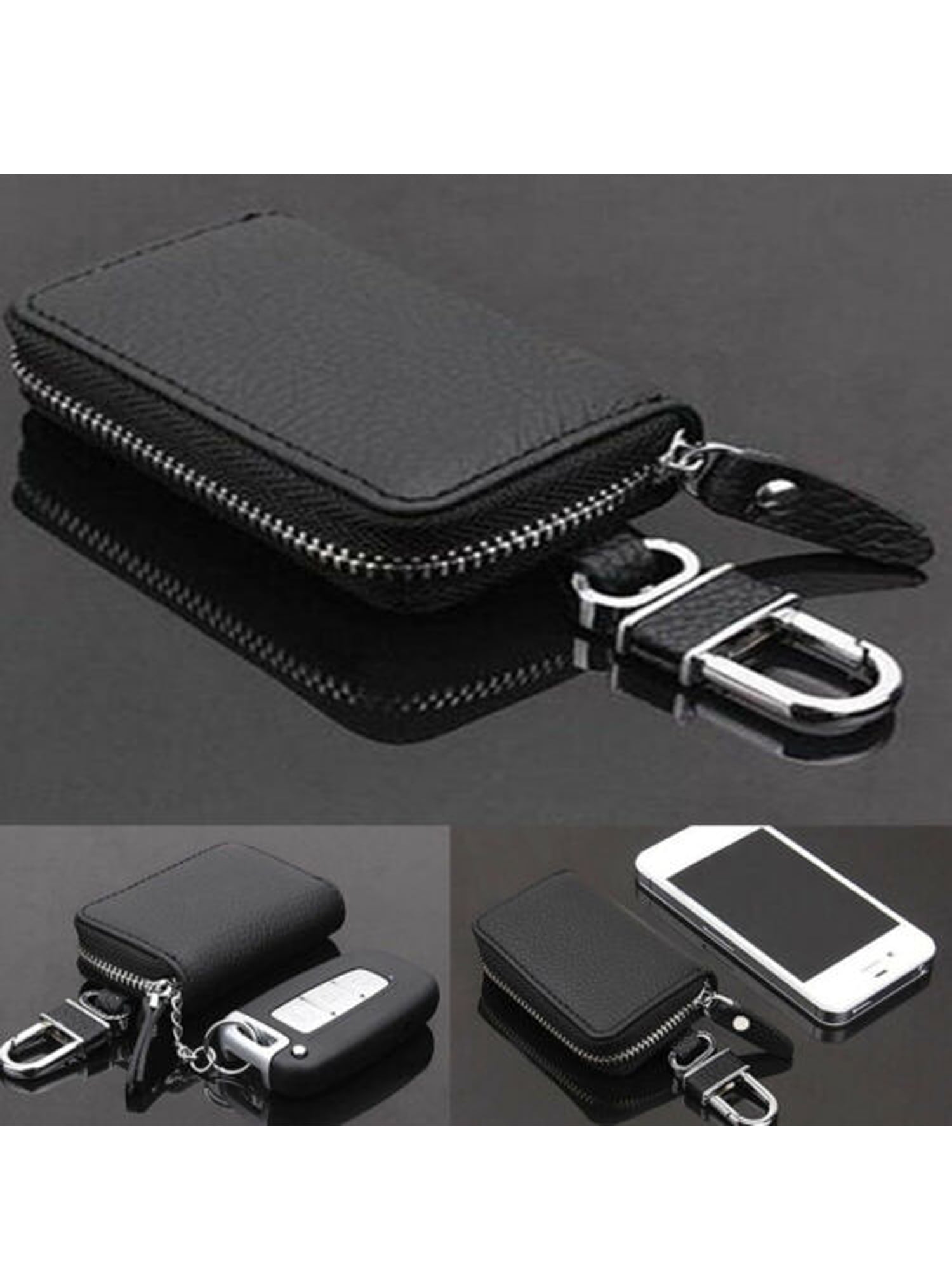 Bmnmsl Car Auto Truck Leather Zipper Key Case Cover Holder Bag for