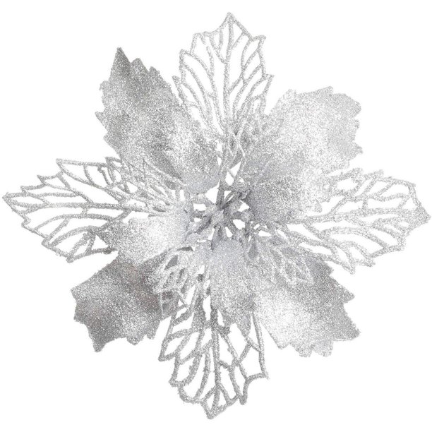 Flores artificiales con purpurina para decoración del hogar, adornos navideños para árbol de Navidad y Año Nuevo, 16 piezas