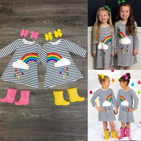 

New Soft Sister Matching Baby Girls Princess Tutu Dress Rainbow Party Wedding Dresses