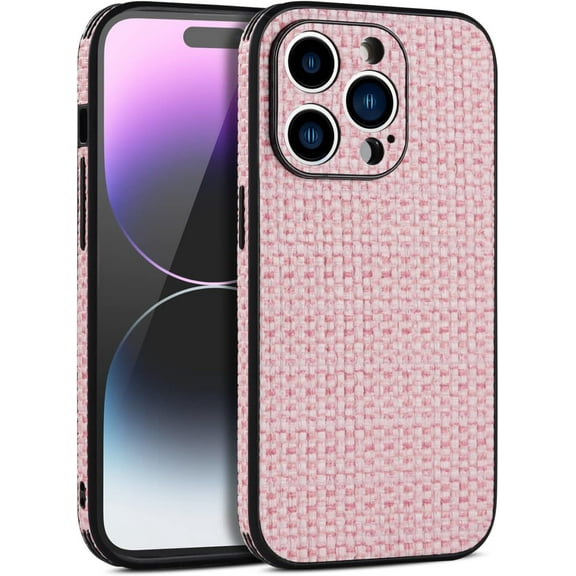 Woven Textured Statement Phone Case for iPhone 14 13 12 11 /Pro Max/Pro/Plus/Mini Simple Popularity Thin and Light Shell Full Protection Shockproof Back Cover(Pink,14 Pro Max)