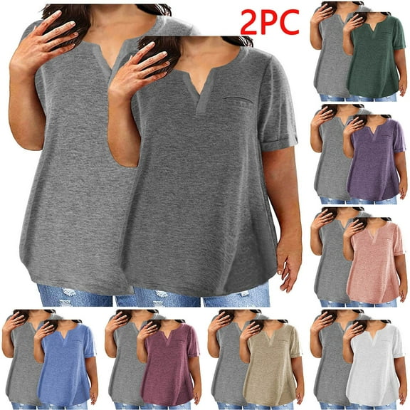 SEAOPEN 2 Pack Womens Basic Short Sleeve Crew Neck T Shirt Slim Fit Tee 2025 Summer Tops Shirts Today Dark Gray,L