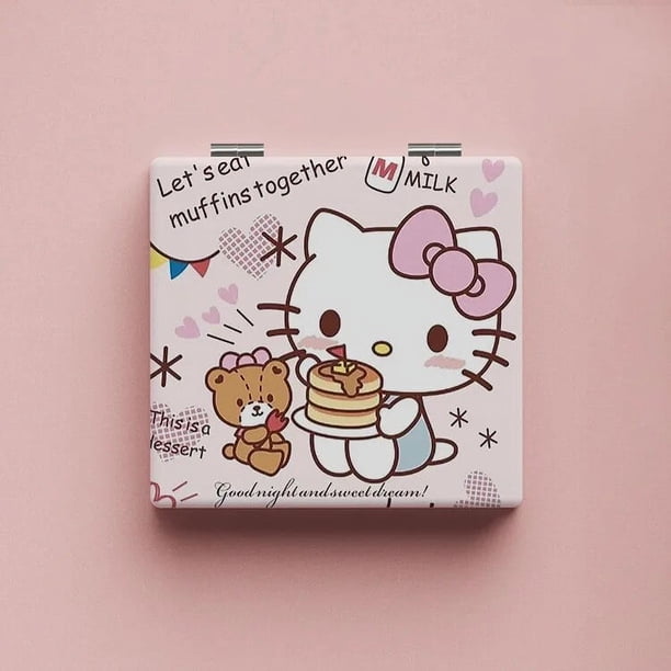 Sanrio Hello Kitty-Espejo de doble cara Kawaii, bonito Kuromi My Melody, dibujos animados, portátil, plegable, para estudiantes, maquillaje, regalos para niñas
