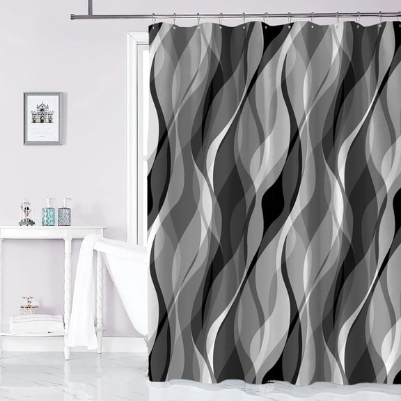 Black and White Shower Curtain for Bathroom Black and Gray Shower Curtain Fabric Modern Abstract Striped Minimalist Bath Curtains Waterproof Shower Curtains Set, Black Gray White, 72 x 72 Inch