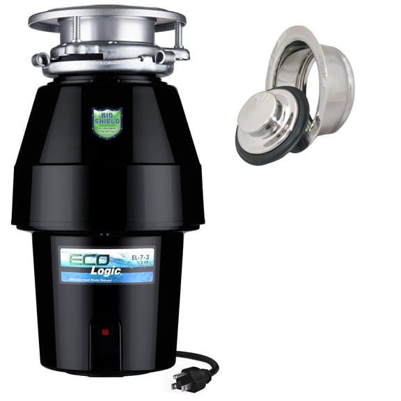 Eco Logic 1/2 HP Garbage Disposal with Polished Chrome Sink Flange 10-US-EL-7-DS-3B-PC