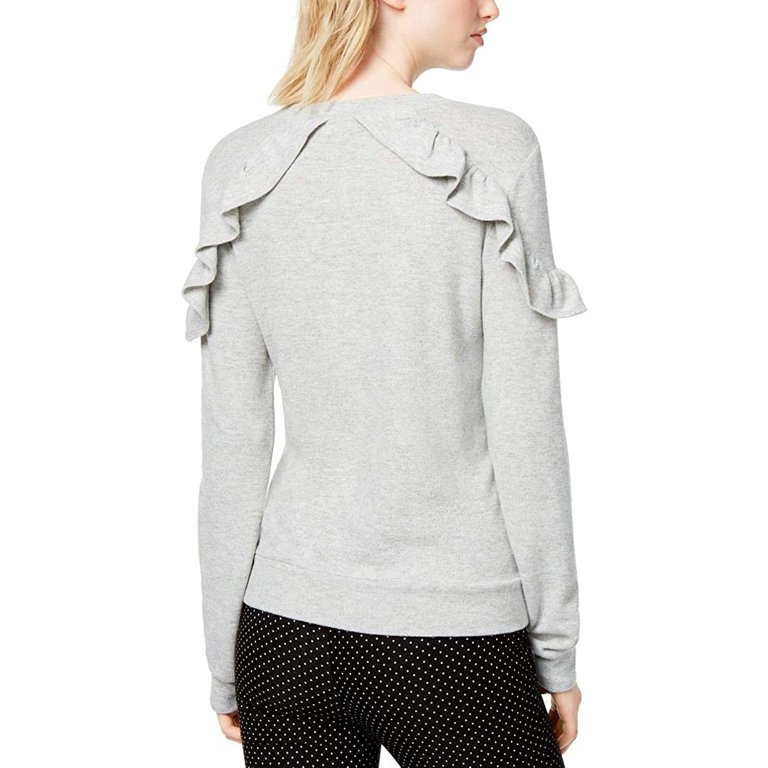 maison Jules Womens Ruffled Sweatshirt, Grey, Large