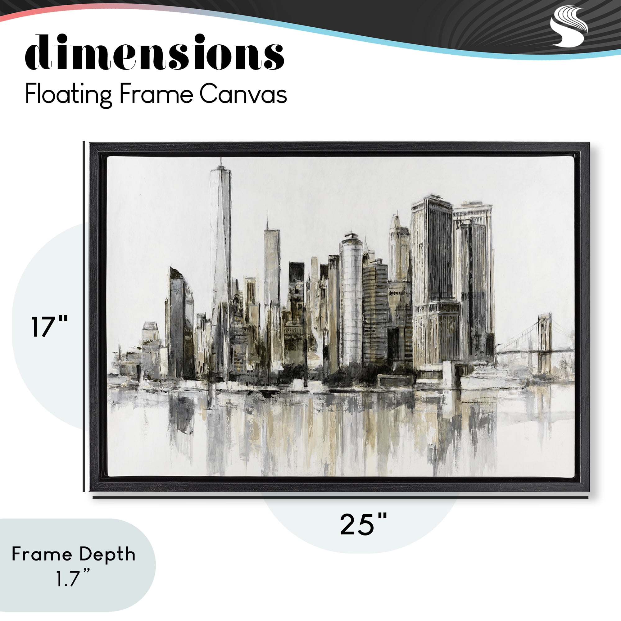 Stupell Industries Urban Skyline Reflection Black Framed Floater Canvas Wall Art, design by Lorenzo Collective