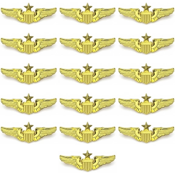 RUIFUU 16Pcs Gold Pilot Wings Pins, Aircraft Lapel Pins Bulk for Costume Uniform