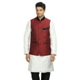thumbnail image 1 of Saris and Things Maroon Nehru Jacket for Men. This product is custom made to order., 1 of 5