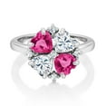 thumbnail image 2 of Gem Stone King 925 Sterling Silver Pink Created Sapphire and Moissanite Ring for Women (2.28 Cttw, Heart Shape 5MM, Gemstone September Birthstone, Size 9), 2 of 3